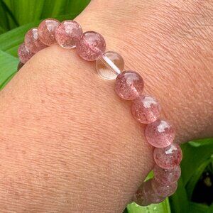 Natural Strawberry Quartz Stretch Bracelet Gemstone Crystal Energy & Protection